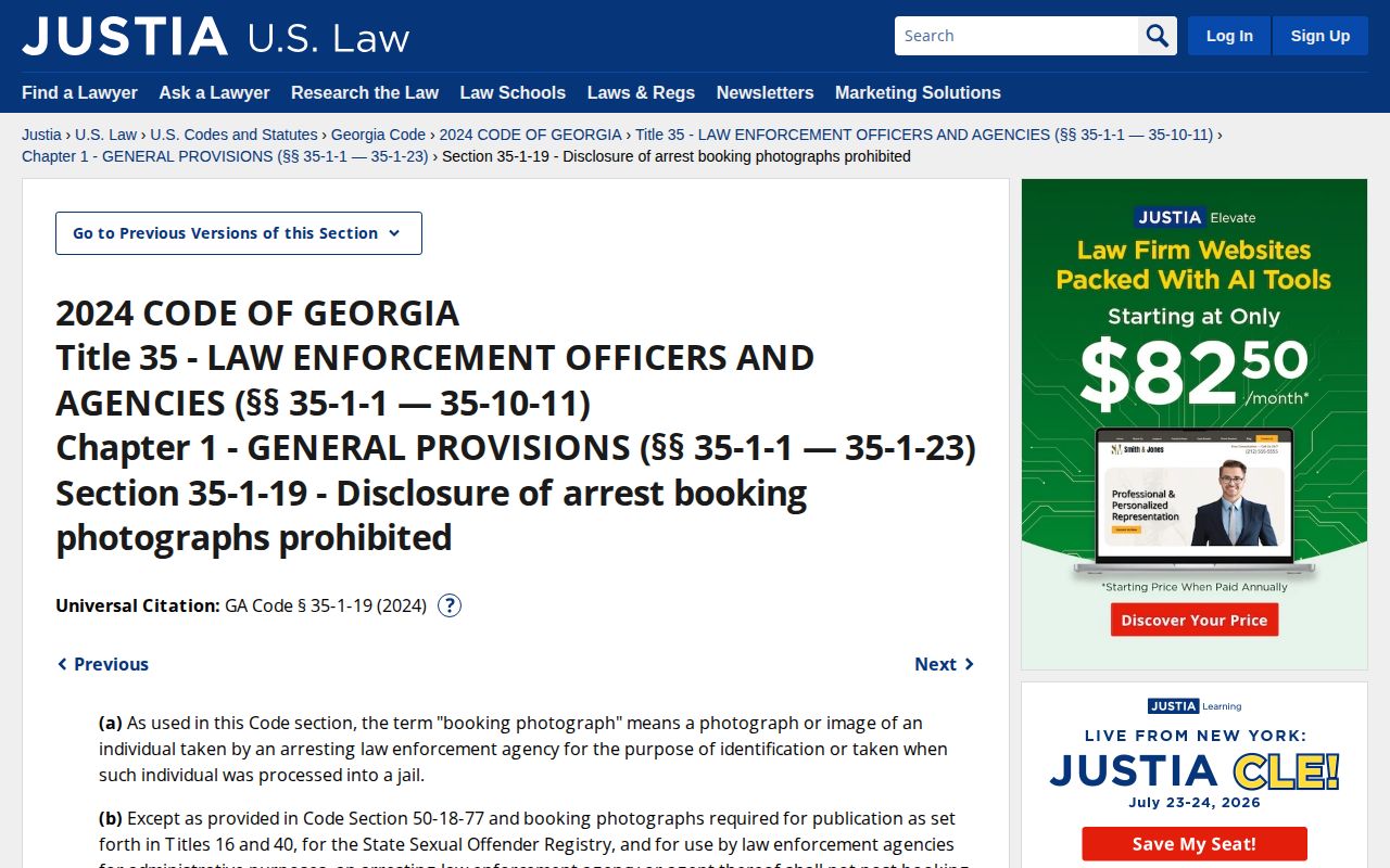 Georgia booking photograph disclosure law used for Hart County Jail records