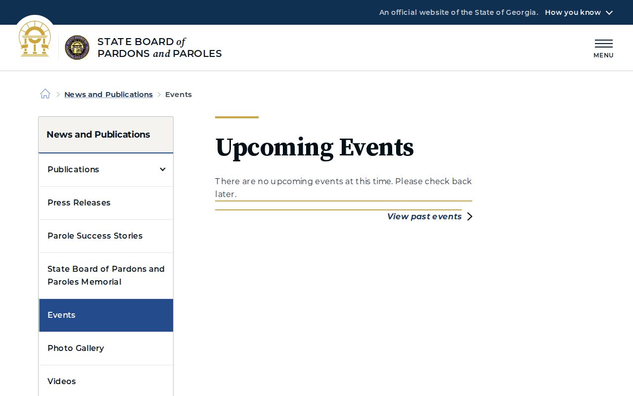 Georgia State Board of Pardons and Paroles events calendar